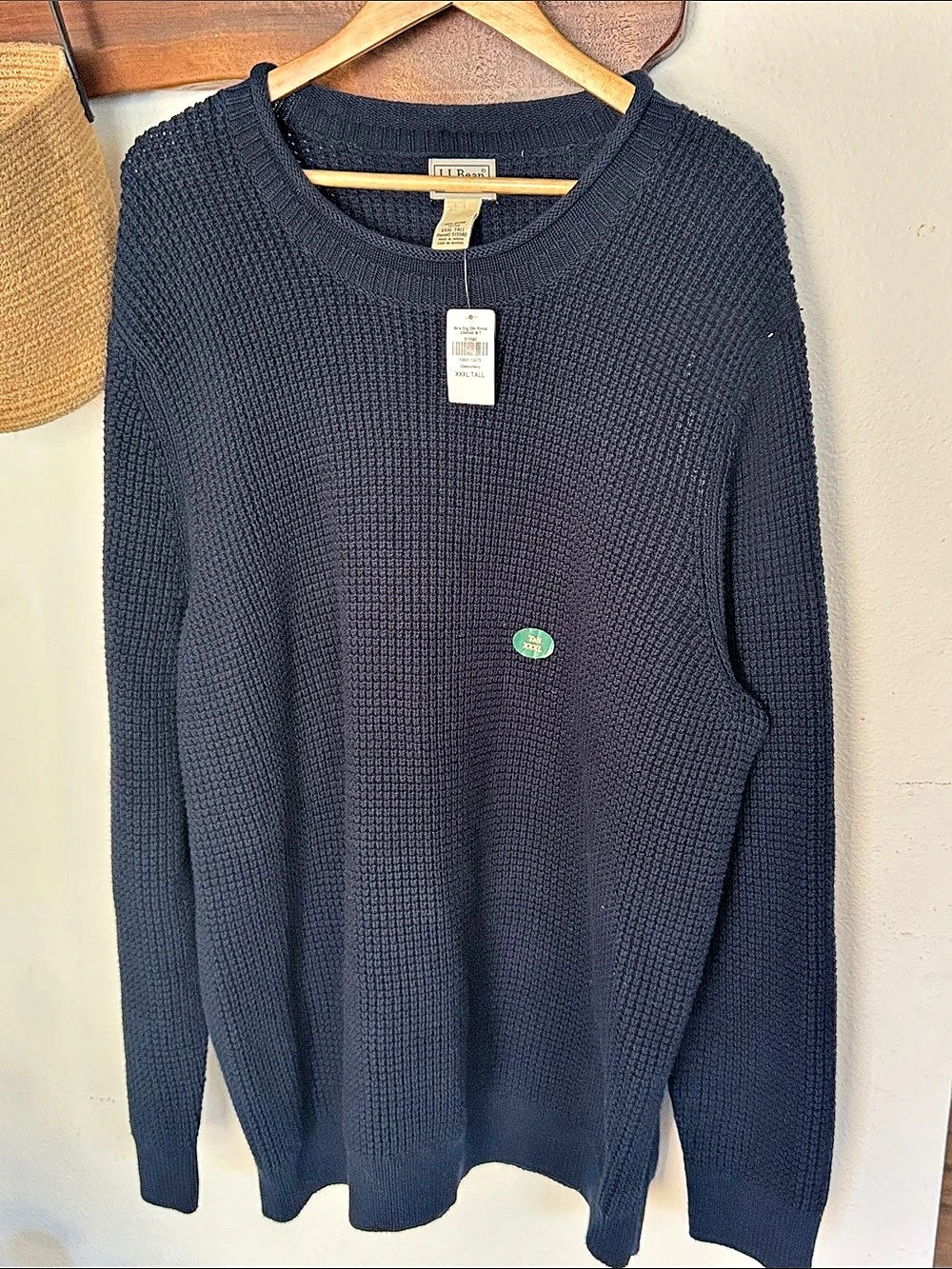 L.L.Bean's Men’s Roll-neck Crew Cotton Waffle Navy Blue XXL Tall NWT